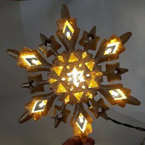 STAR CHRISTMAS Lights Up GOLD Tree Topper Window Decor Sparkles Tested Works EUC